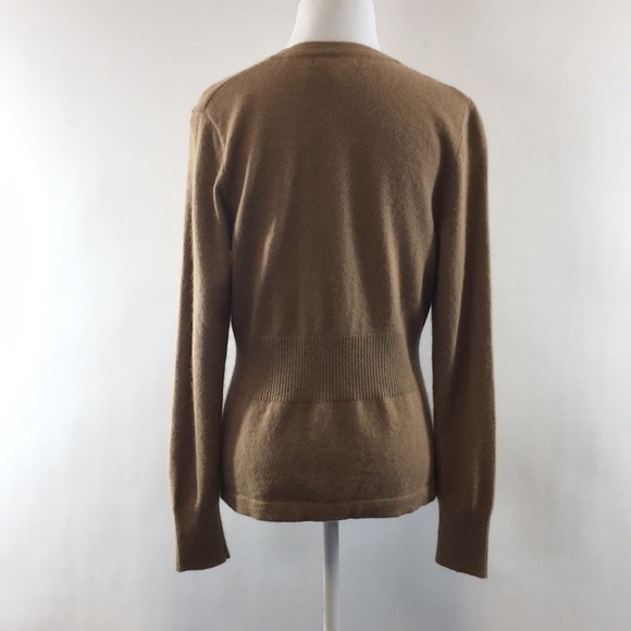 Julia Jones Tan Knit Angora Rabbit Hair Cardigan Sweater Womens Large V Neck - Picture 3 of 10